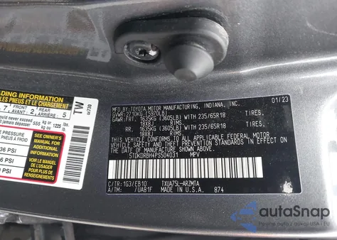 2023 Toyota Highlander Xle из США, поврежденный, VIN 5TDKDRBH4PS504031